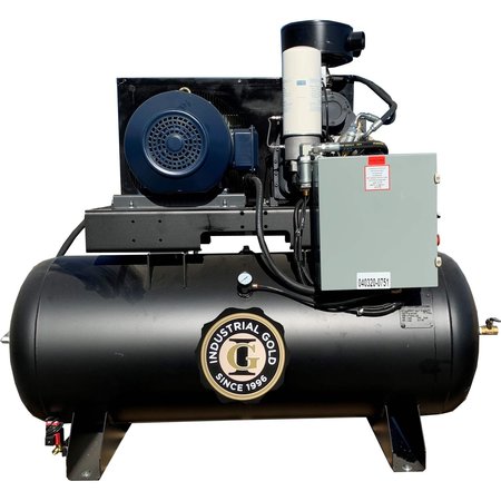 INDUSTRIAL GOLD 30hp, 3 phase, 460-480V, Open Frame, 120 Gallon Horiztonal Tank 200PSI R303H126-480